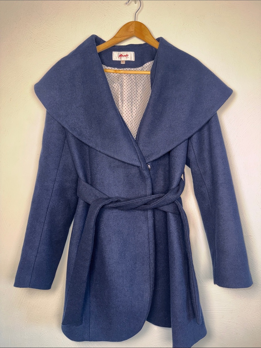 Haute Navy Wrap Pea Coat with Wide Shawl Collar